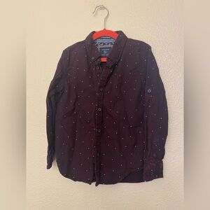 Cactus Boys maroon purple long sleeve button down shirt white polka dots 5-6
